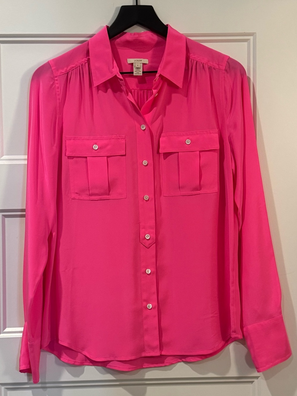 J. Crew Hot Pink Silk Button-Down Shirt